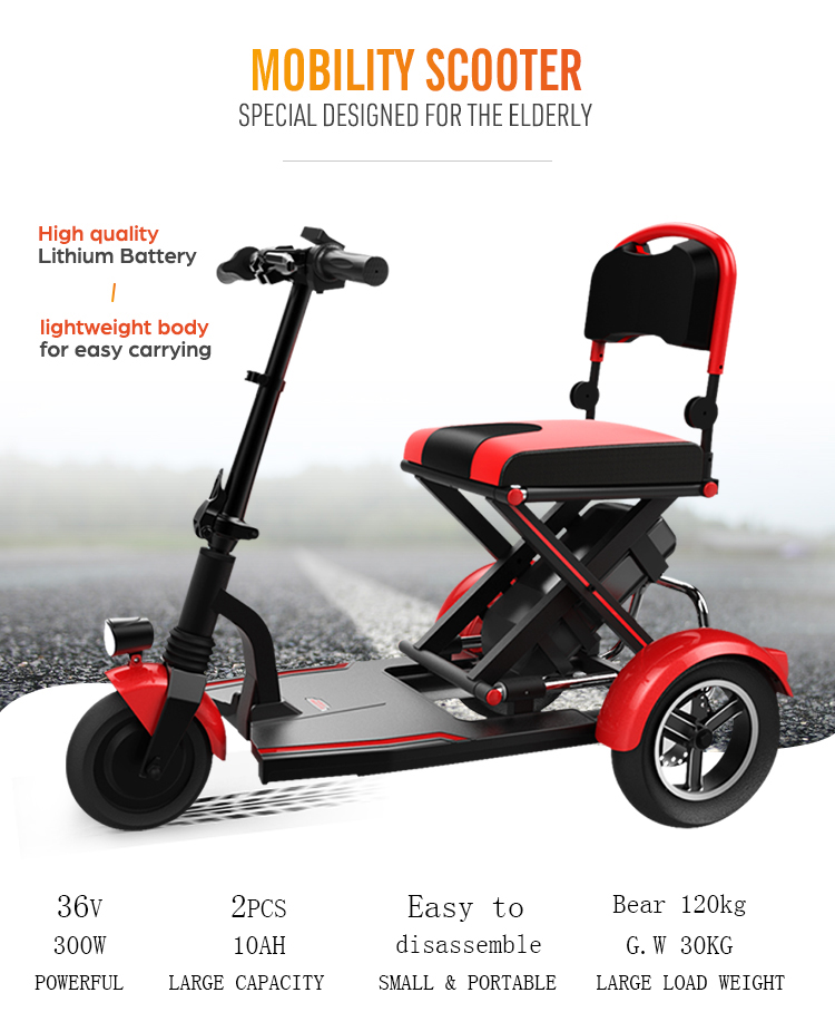 36V 300W folding tricycle mobility scooter electric moped