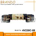 1/4 `` 4V230C-08 5/3 طريقة صمام الملف اللولبي الهوائي 220VAC