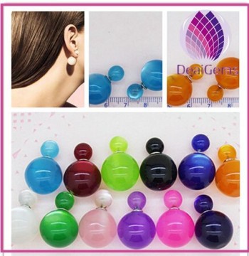 2015 new style cat eyes stone double pearls earring