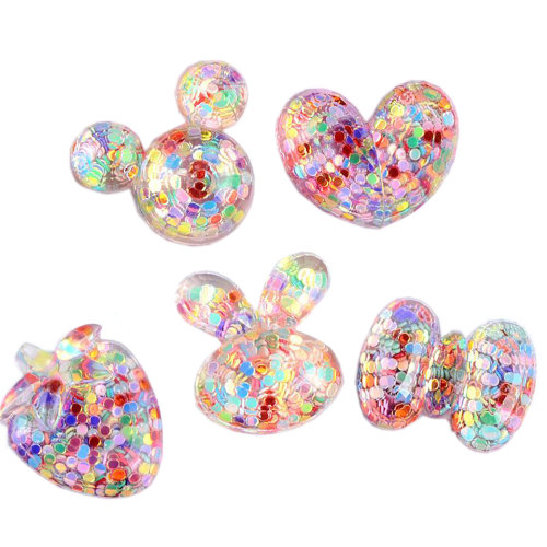 Paillettes Fraise Bowknot Perles De Résine Coeur Brillant Tête De Lapin Cabochon Kawaii Pendentifs BRICOLAGE Cas de Téléphone Ornement