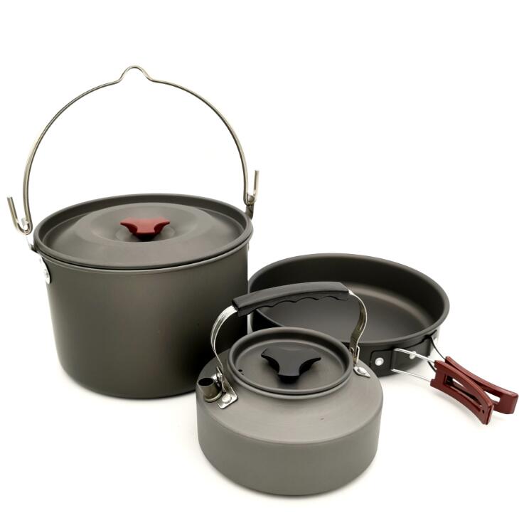 22pcs Camping Cookware Mess Kit, Outdoor Cookware Set Large Size Hanging Pot Pan Kettle with Base Cook Set for 4