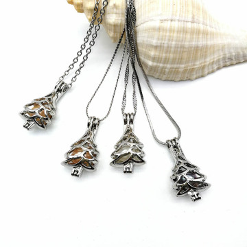 Silver Plated Christmas Tree Locket Pendant Necklace