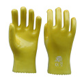 Yellow PVC coated gloves cotton linning