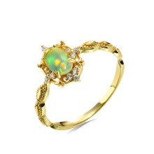 HYH Fine Jewelry 14K Solid Gold Nature Opal Ring