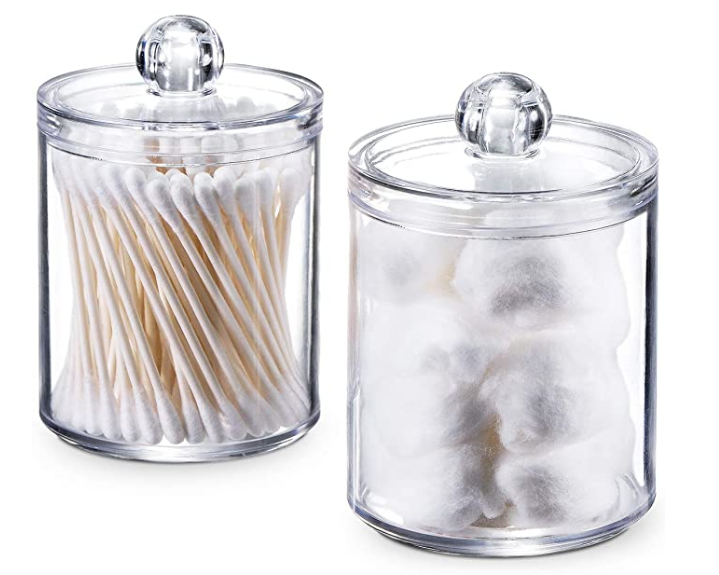 Qtip Dispenser Apothecary Jars Bathroom - Qtip Holder Storage Canister Clear Plastic Acrylic Jar for Cotton Ball,Cotton Swab,