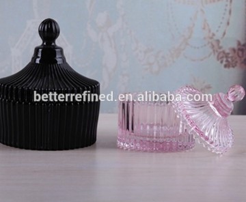 wholesale ribbed black glass candle jars