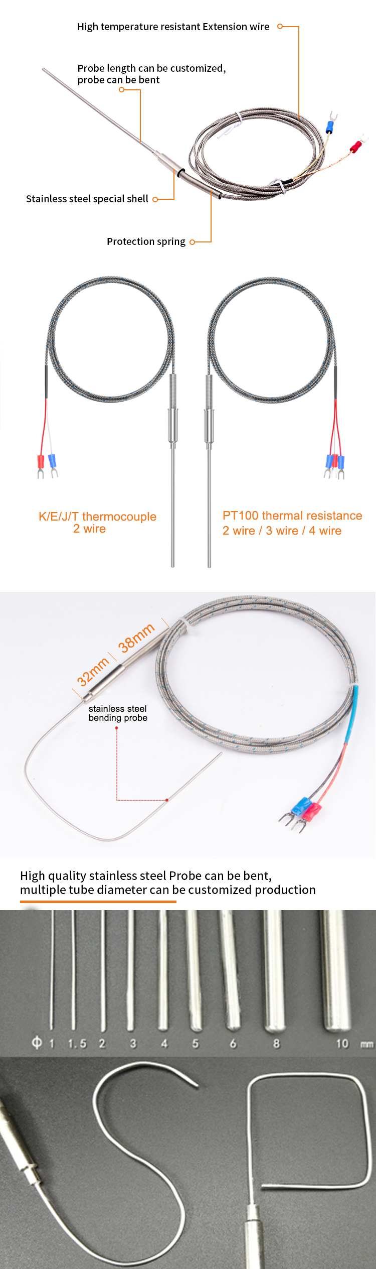 wrnk-191 probe bending High Temperature Sensor thermocouple k type