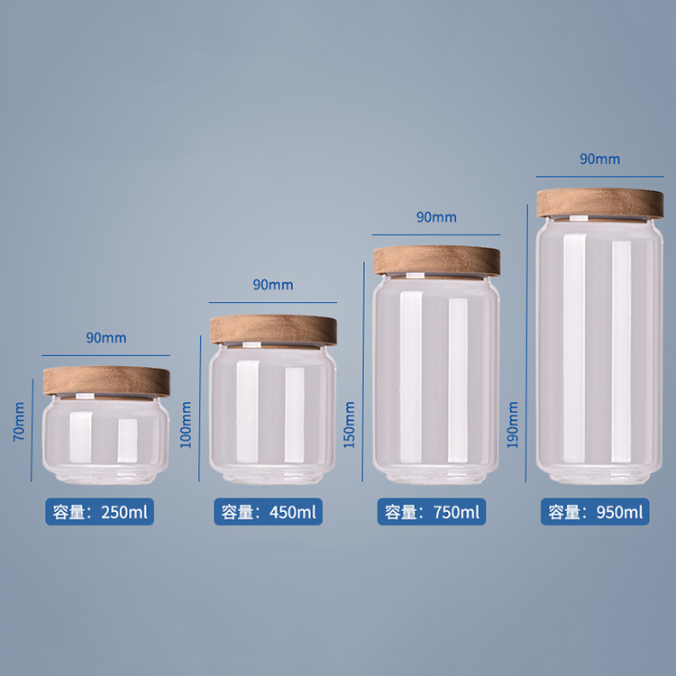 Small 250ml airtight borosilicate glass honey candy storage jar with wood lid