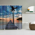 Tropical Style Waterproof Shower Curtain Beach Coconut Tree Wooden Bridge Nature Bathroom Decor