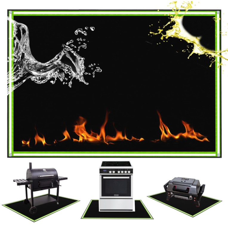Under Grill Mats Grill Fireproof for Lawn Oil-Proof Grill Pads Fire Pit Mat Fireplace Mat Reflective Trim for Nighttime