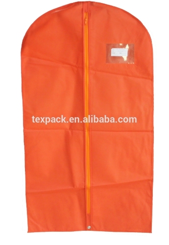 Orange non-woven dress cover bag with PVC window