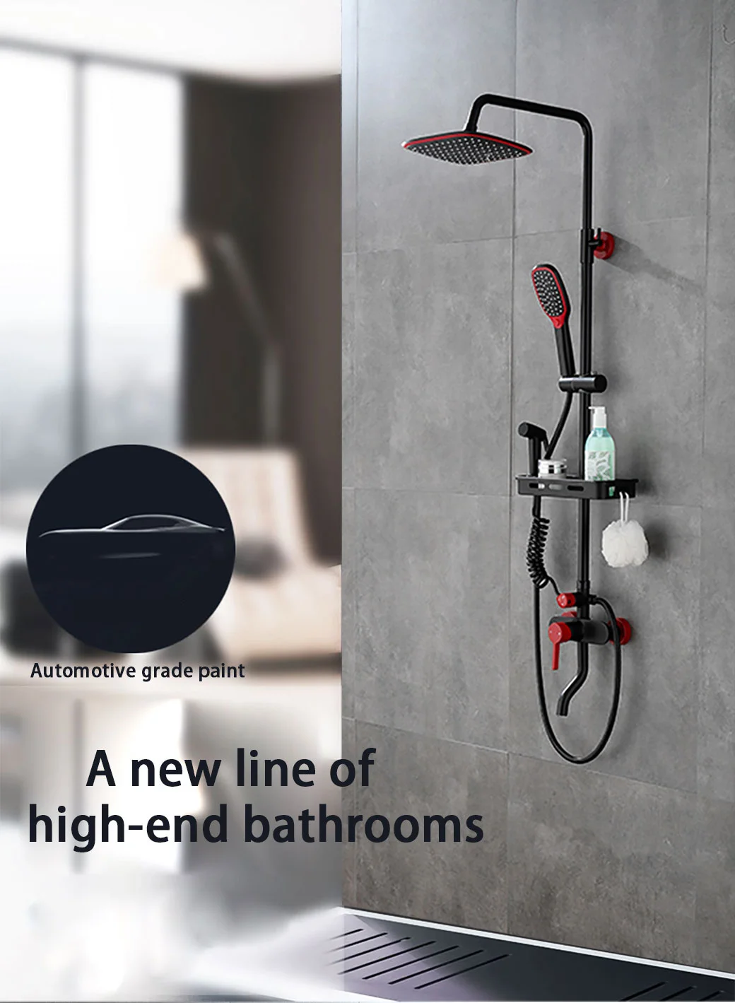 Bathroom Accessory Brass 4 Functions Hand Shower Set with Matt Black Wall Mounted Water Outlet Bracket