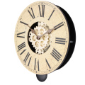 Round Retro Wooden Pendulum Gear Wall Clock