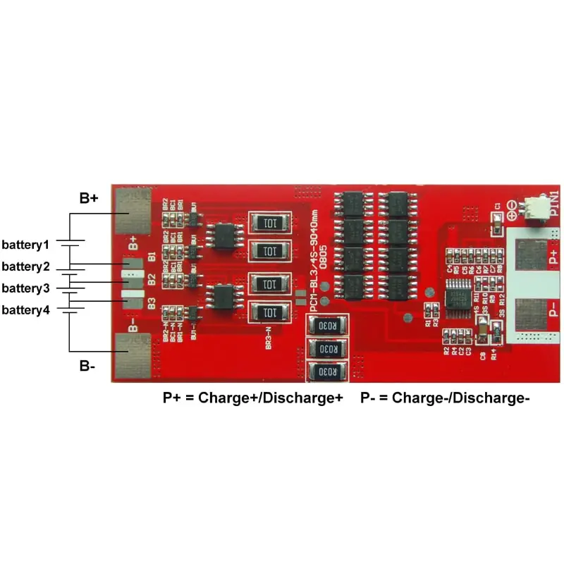 3s~4s 12A PCM BMS for 14.4V 14.8V Li-ion/Lithium/ Li-Polymer 12V 12.8V LiFePO4 Battery Pack Size L90*W40*T4mm (PCM-B04S10-187)