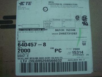 TE connector 2.54mm pitch 8 pin PCB 8P MAT100 HDR ASSY SQ connector 640457-8 header wire to board connector