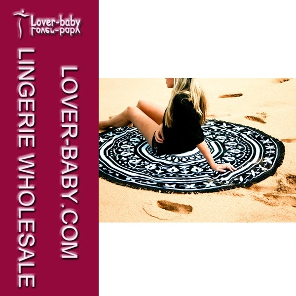 Beach Blanket Roundie Tapestry Towel with Tassel Fringe (L38356)