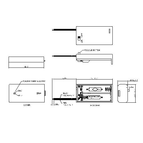 2 PIECES AA Battery Holders WITH SWITCH BBB-5-2-150-A-S