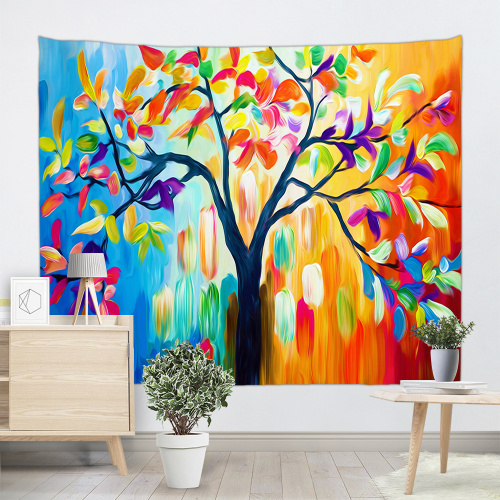 Colorful Tree Tapestry Oil Painting Wall Hanging Psychedelic Forest Tapestry for Livingroom Bedroom Home Dorm Decor