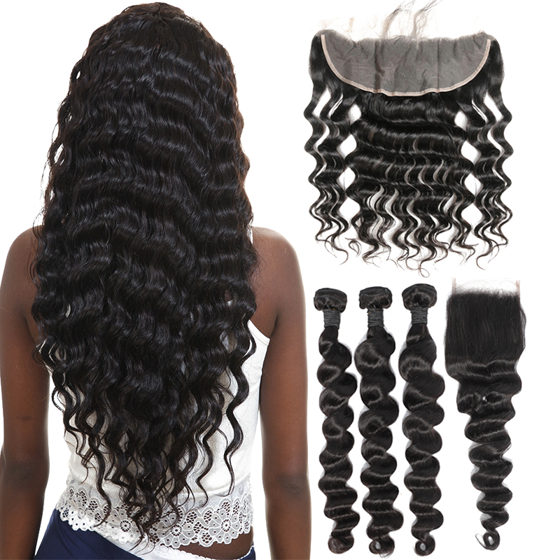 wholesale 10a loose deep wave peruvian bundles with 13*4 Frontal 100% brazilian human hair dropshipping