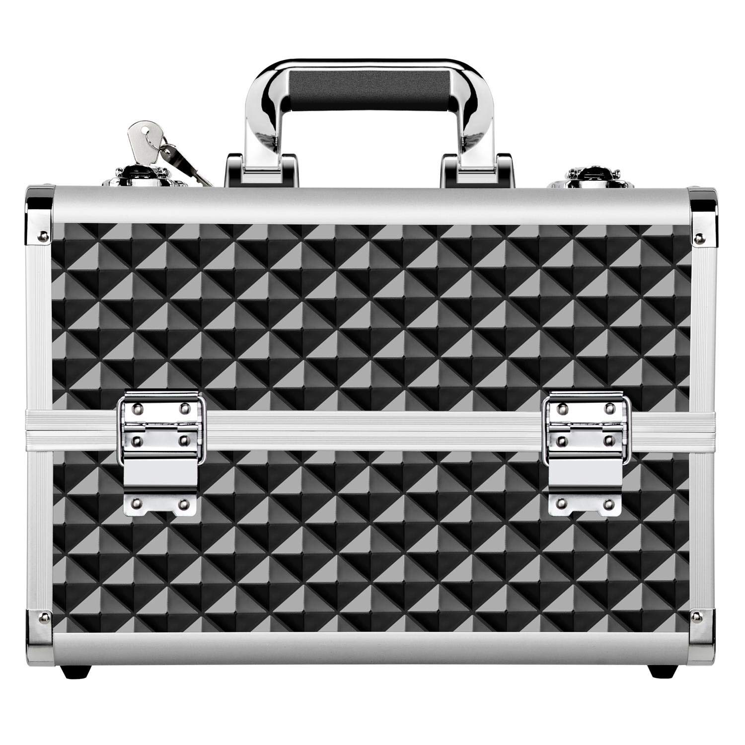 Black Carrying Makeup case aluminum Cosmetic case with trays