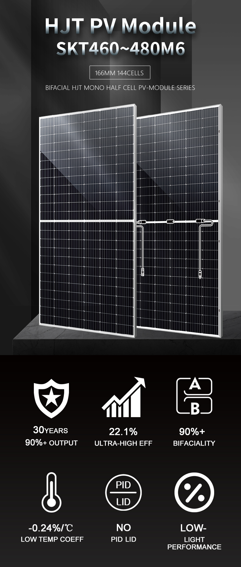 Sunket New HJT 166MM 480W Panel solar