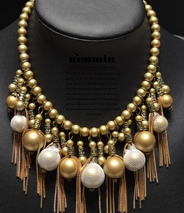 Fashion trends Golden gorgeous temperament short beads chain tassel necklace vintage woman beaded chokers wholesale