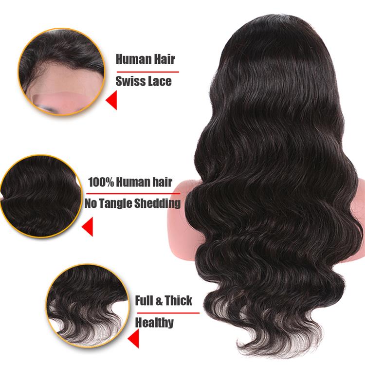 Pembekal Emas 100% Rambut Manusia Brazil Harga Borong Harga Depan Swiss Body Wave Wig