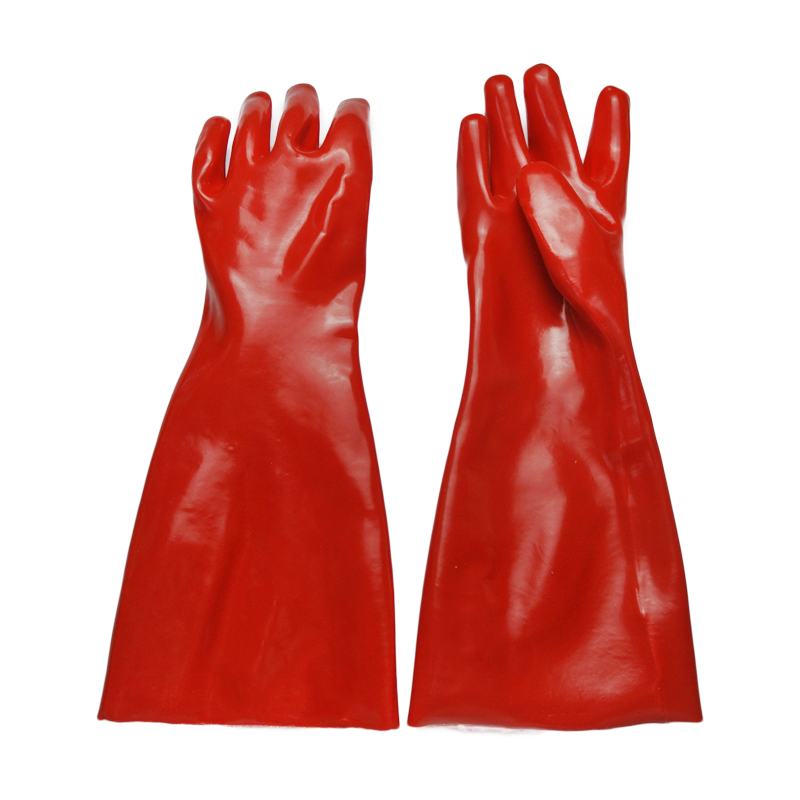 Rote PVC-beschichtete Handschuhe Polyster-Linning 18 &#39;&#39;