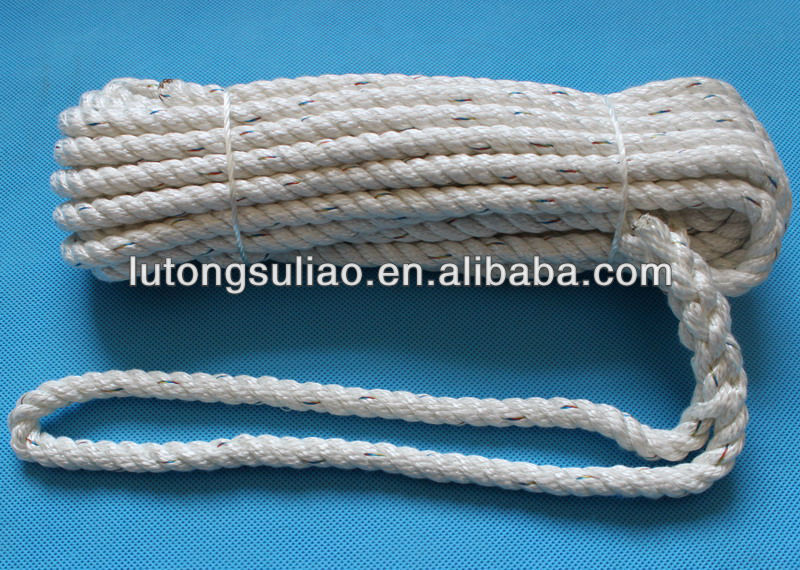 white colour 3 strands twisted PP multifilament Polyester nylon fibre rope used in fishing, boat, mooring