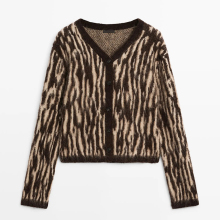 Women's alpaca animal striped cardigan