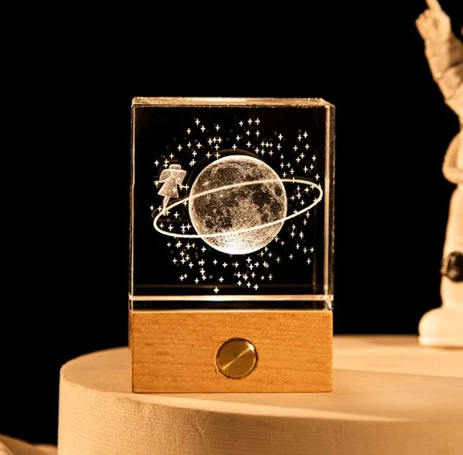 Decorative 3D Laser Carved Wooden Glow Night Light