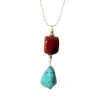 Natural Gemstone Agate Necklace with Silver Chain