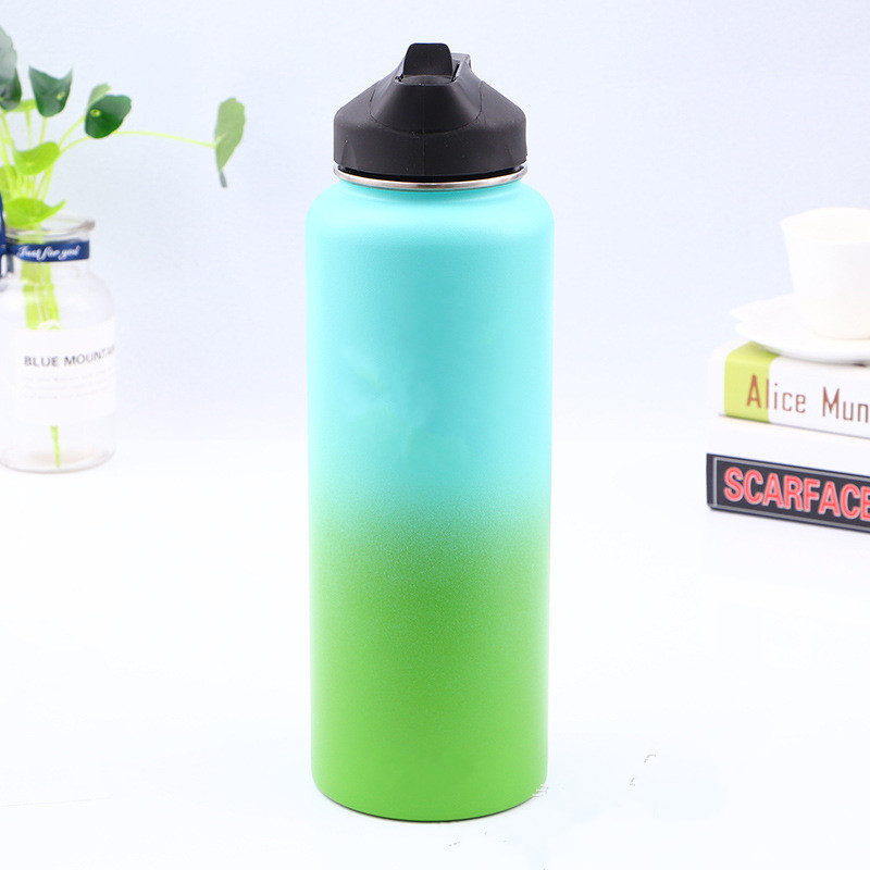 Double Wall Vacuum Insulated Stainless Steel Sports Wide Mouth Water Bottle with BPA Free Straw Lid