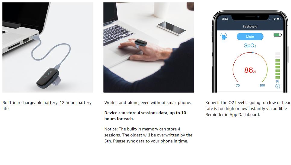 Wireless Wearable Health Monitor Pulse Meter with Audio Reminder in Free App Rechargeable Wearable  Monitor