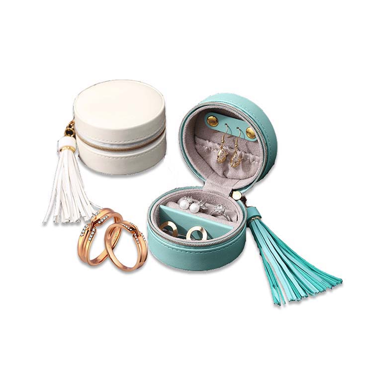 Caixa de armazenamento de brinco de embalagem de joias redondas e azuis personalizadas