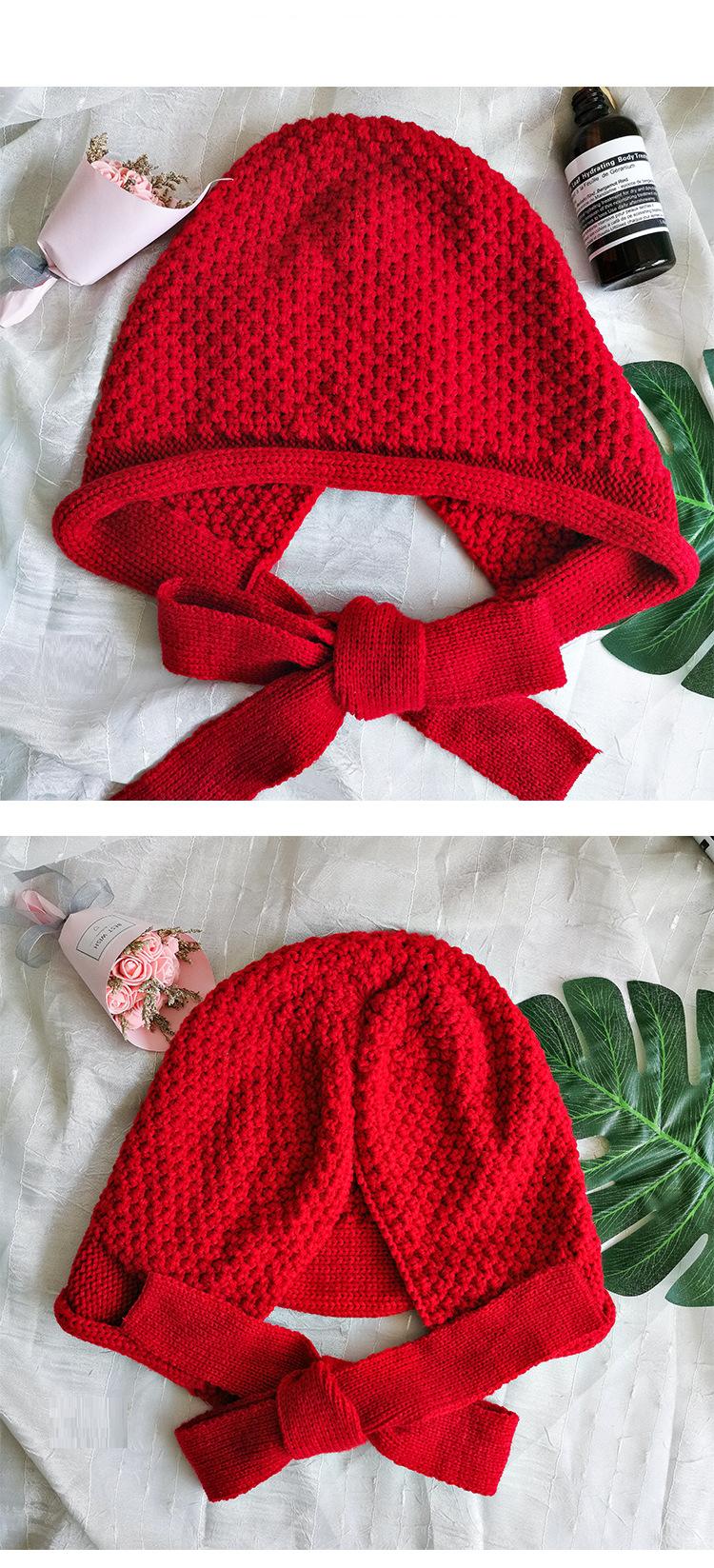 Female autumn and winter knitting cap tie belt (3)