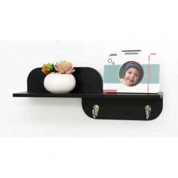 23869Wooden floating shelf with hooks wall shelf