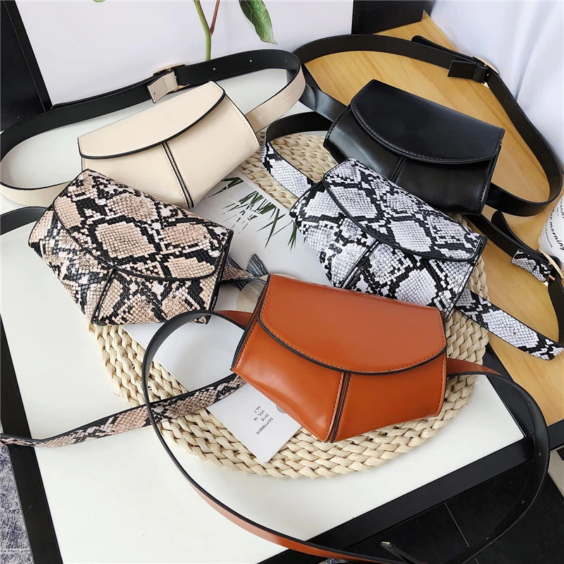 New Arrival Fashion Mini PU Leather Serpentine Solid Designers Waist Bags for Ladies Women