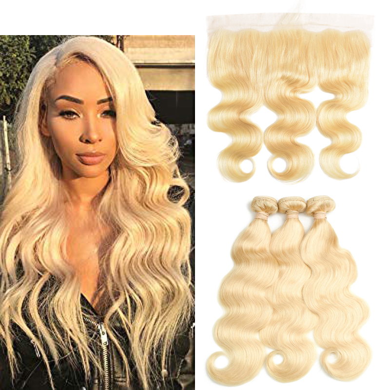 Wholesale 613 body wave 3 bundles with closure cuticle aligned original brazilian human hair extensions .