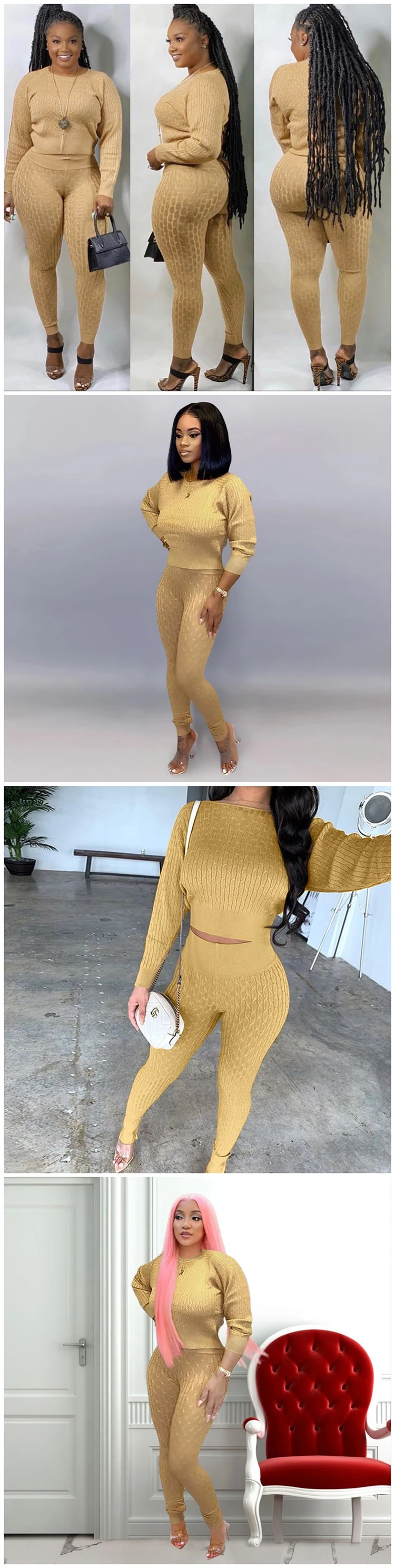 Women Casual Fashionable Sweatsuit Long Sleeve Two Piece Sweater Sets