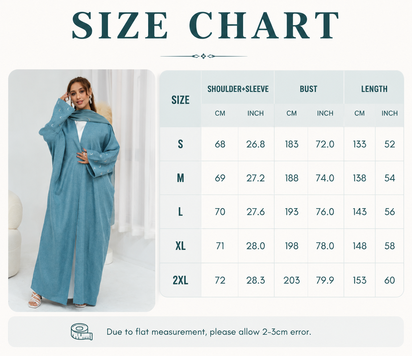 کتانی عبای دوزی با نمای جلوی روسری همسان Linen Embroidered Abaya with Matching Headscarf Front View