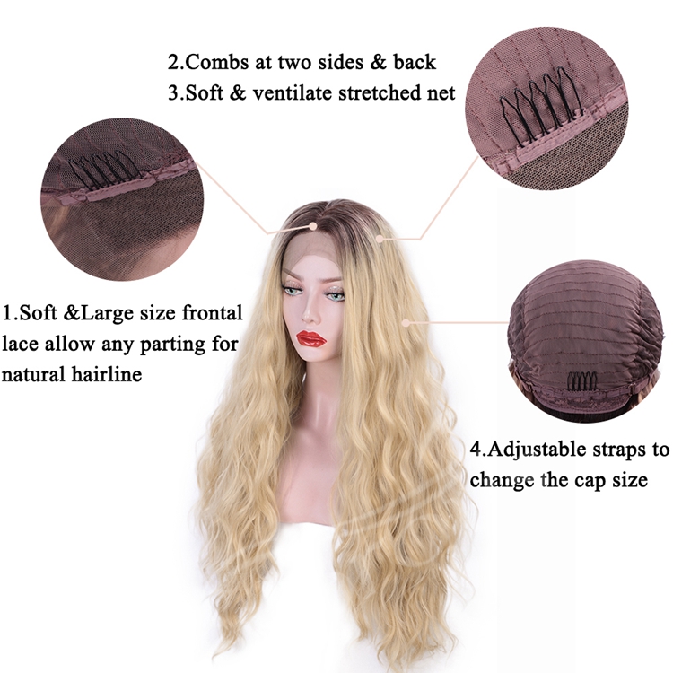 Vigorous Ombre Blonde Lace Front 26 Inch Long Wavy Blonde for Women Curly Blonde Hair Full Wig Synthetic