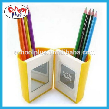 multifunction desktop pen holder with mirror and photo frame