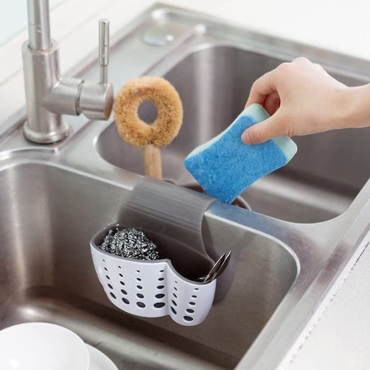 Sink Caddy Sponge Holder Soap Holder, Plastic Faucet Caddy Desk Organizer Holder for Holding Sponges, Soap and Cleaning Cloth