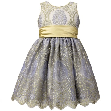 girls appliqued lace sleeveless satin frocks kids party wear dresses