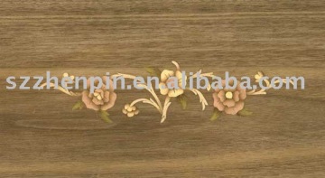 Marquetry wood inlay and door veneer rosette Walnut background