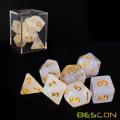 Bescon Intensive Glitter DND Dice 7pcs Set VEIL MIST, Nuevo brillo Polyhedral Die set d4 d6 d8 d10 d12 d20 d%, paquete de caja de ladrillo