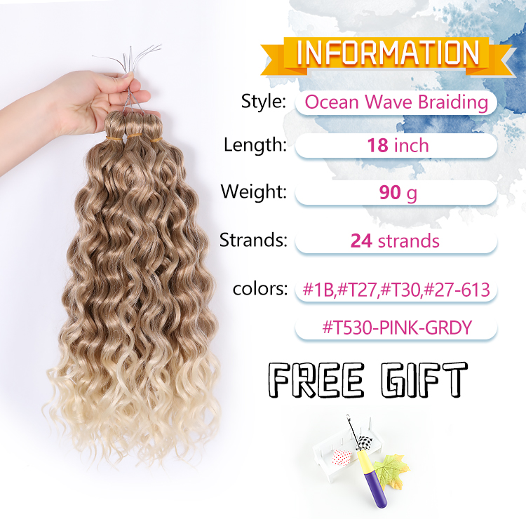 18-24 Inch Ombre 613 Blonde Hawaii Afro Curls Crochet Hair Extensions Synthetic Ocean Wave Braiding Hair