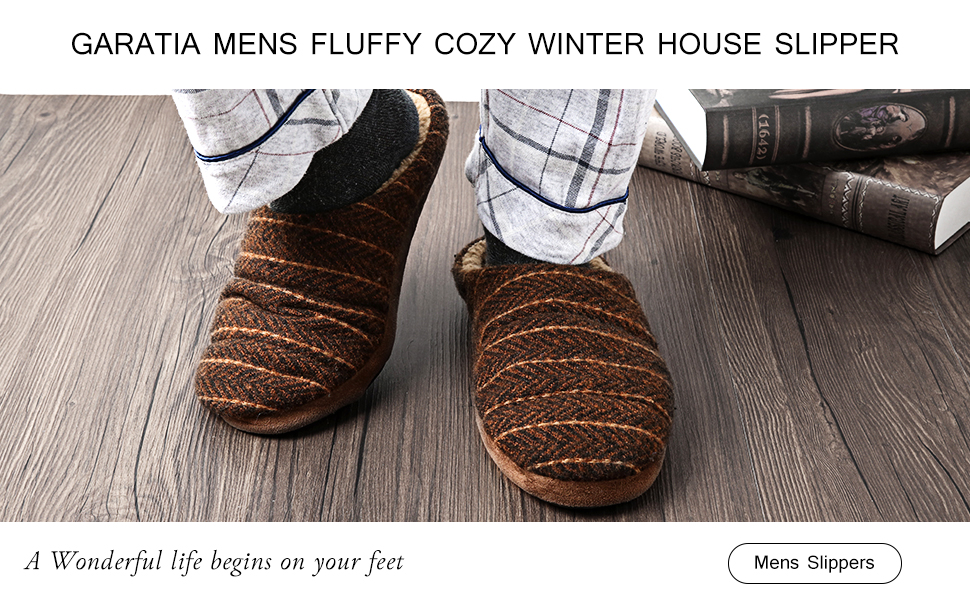 Men's Cozy Memory Foam Slippers with Fluffy Slip-on Clog Winter House Shoes Anti-Skid Sole