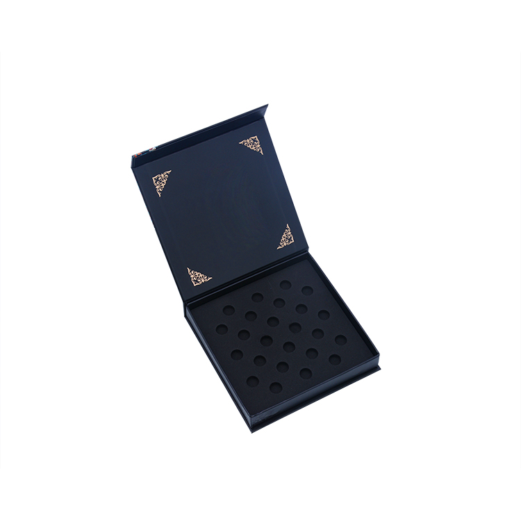 Flip type skin care cosmetics packaging box black blue color printing embossing bronzing product gift box packaging